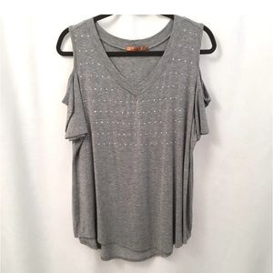 Gray Studded Cold Shoulder Top NWOT